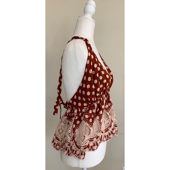 New Free People Lunch Date Halter Top in Dark Red Size Small - Picture 6 of 6